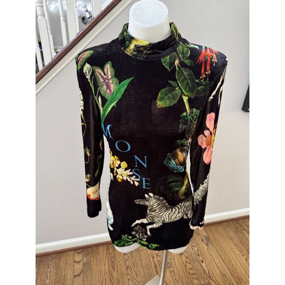 MONSE Long Sleeve Graphic Print Velvet Cocktail Mini Dress Size 2 - Picture 6 of 9